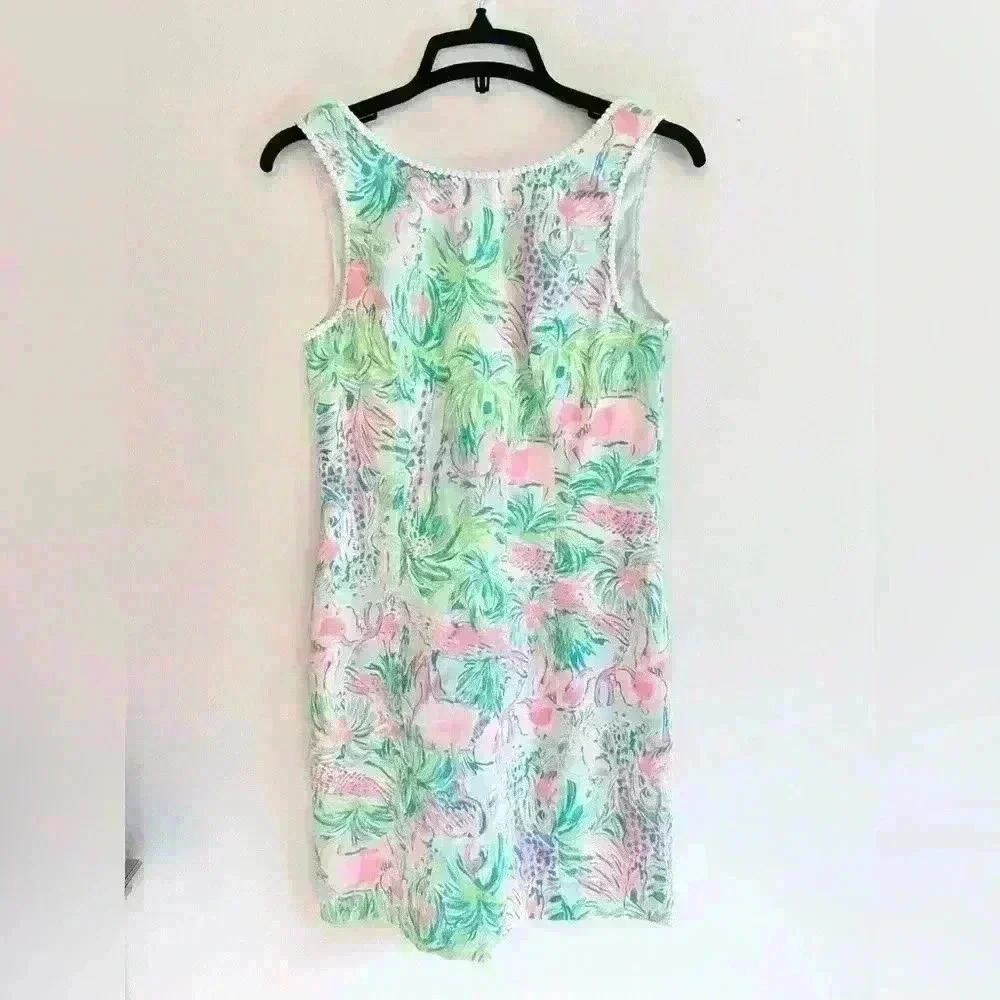 Lilly Pulitzer Mila Shift in Sea Salt Blue On Parade Dress Giraffe Elephant - Picture 2 of 8